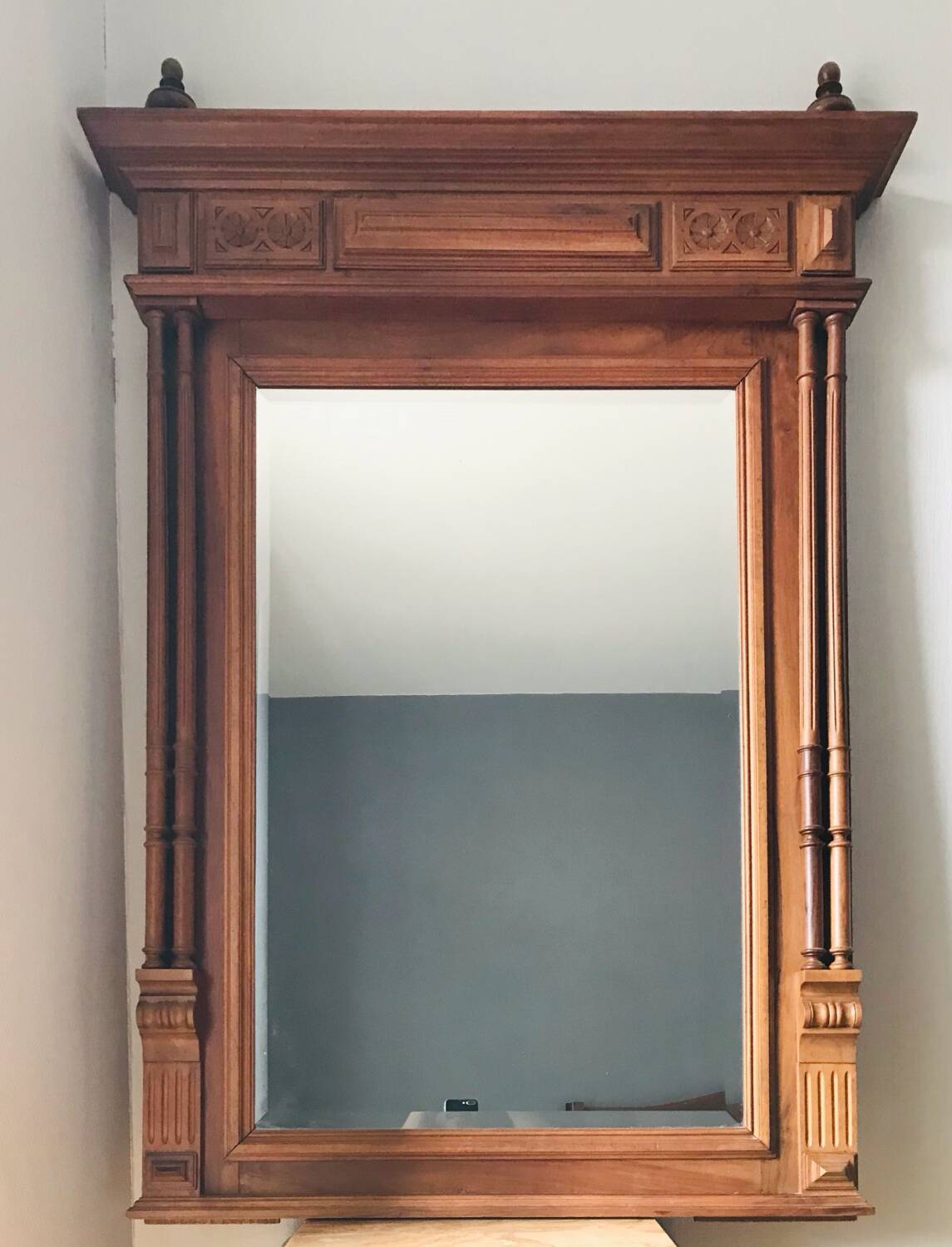 Miroir trumeau en chêne et miroir biseauté