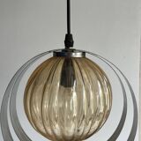 Space Age Chrome Rings Amber Globe Pendant Light