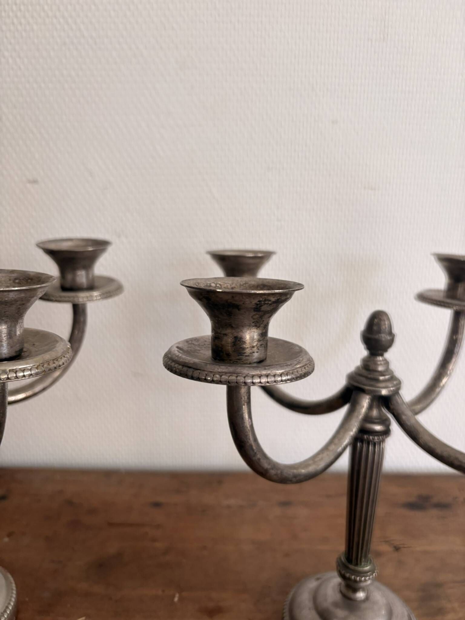 Pair of Silver Metal Candelabra Louis XVI 4 Light Candle Holders