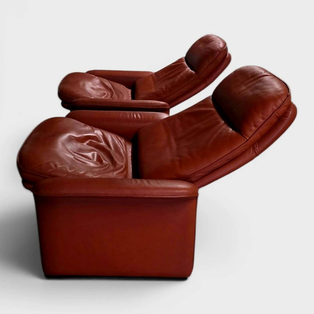Pair of reclining lounge chairs DS 50 De Sede – Cognac Leather