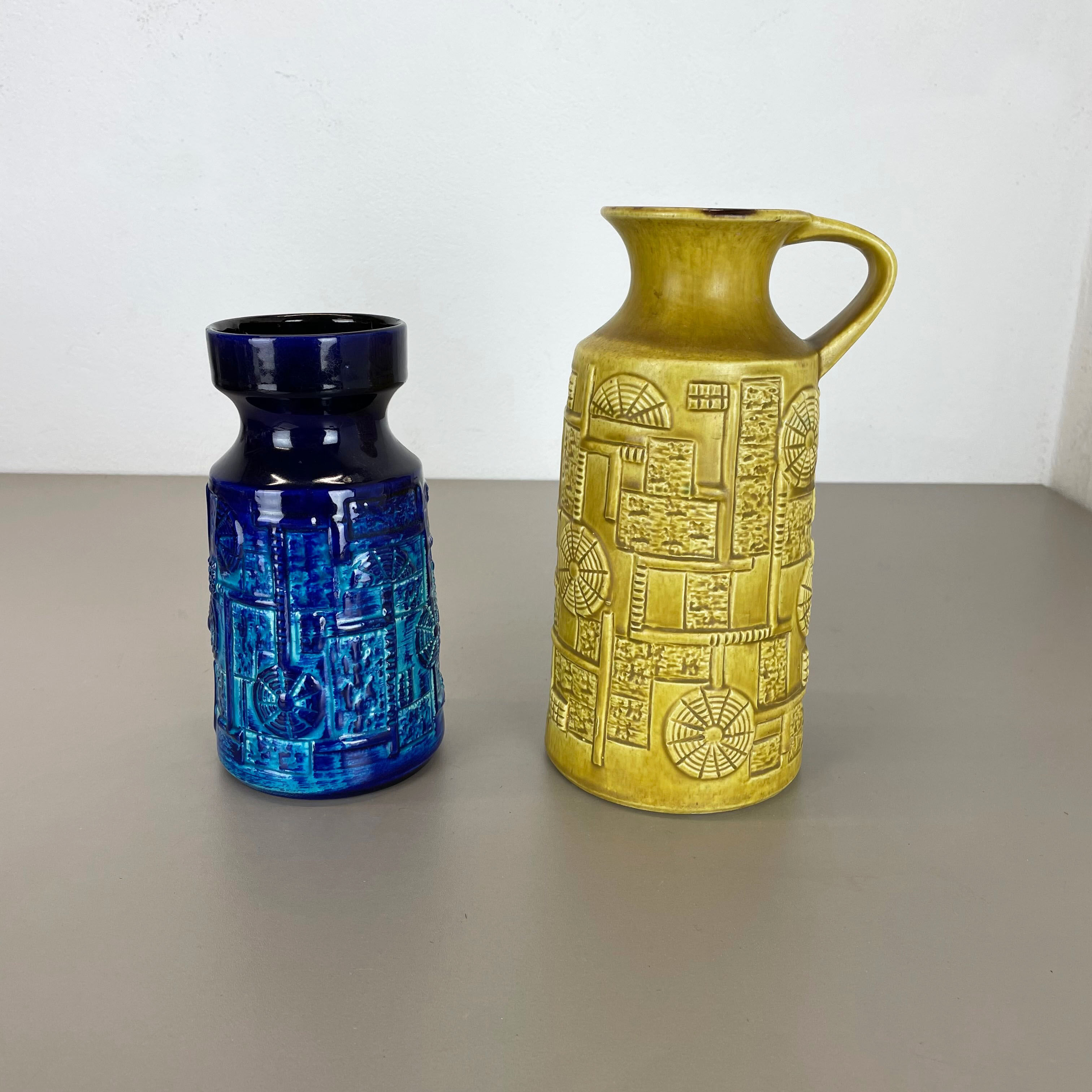 Set of 2 Multi-Color Fat Lava Op Art Pottery Vase by Bay Ceramics Germany, 1970s