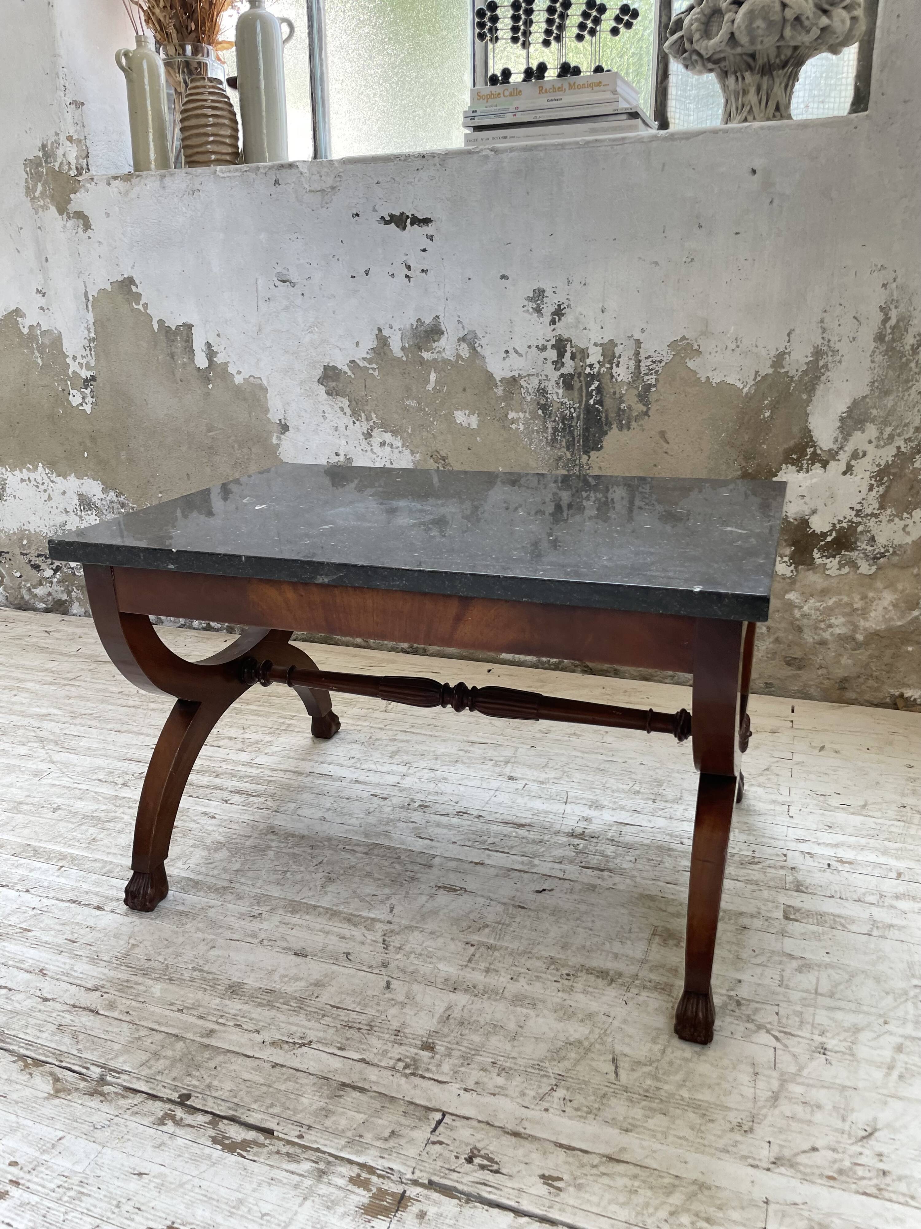 Empire style marble and mahogany coffee table