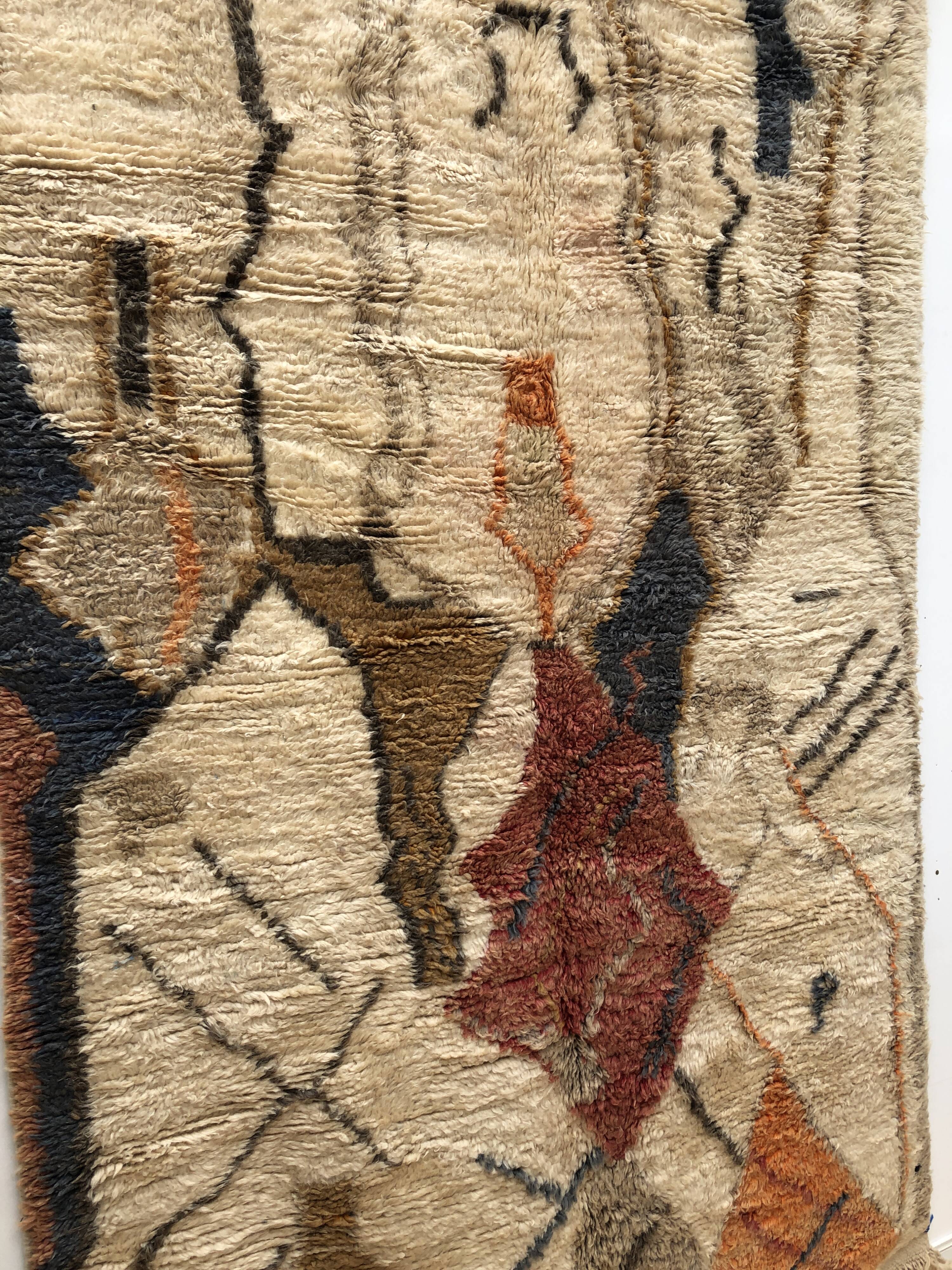 Moroccan Berber rug Boujaad ochre, blue, red and orange 2.56x1.58m