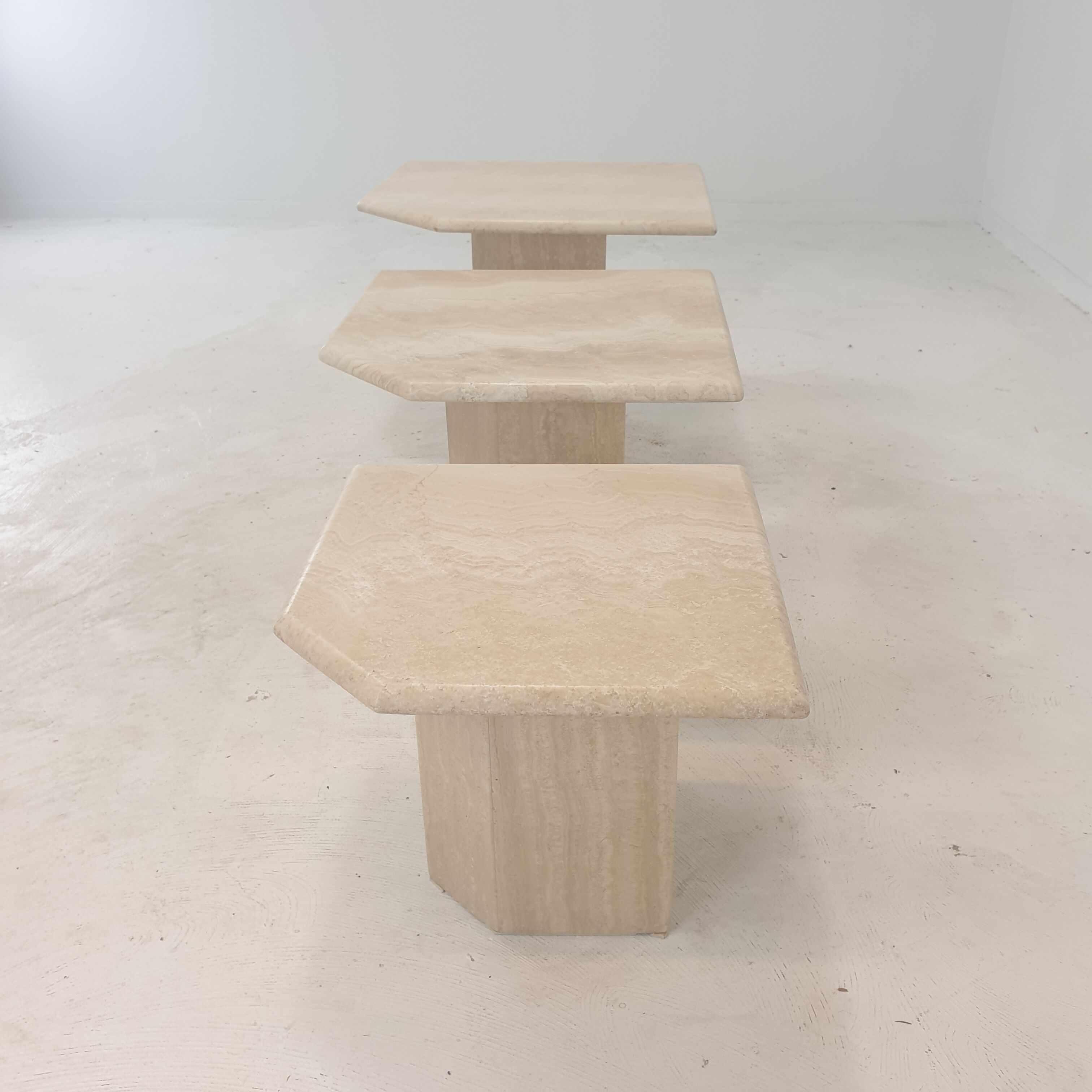Set of 3 italian travertine coffee or side tables, 1980s