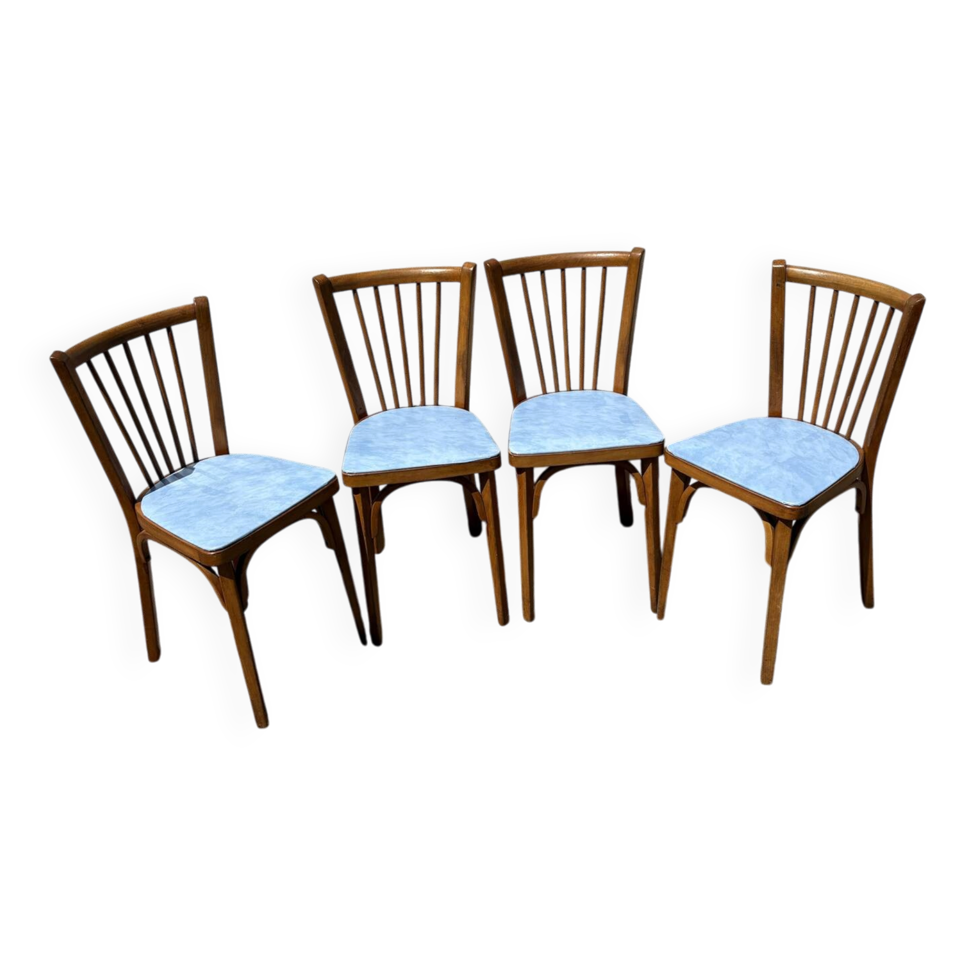 4 blue Baumann bistro chairs