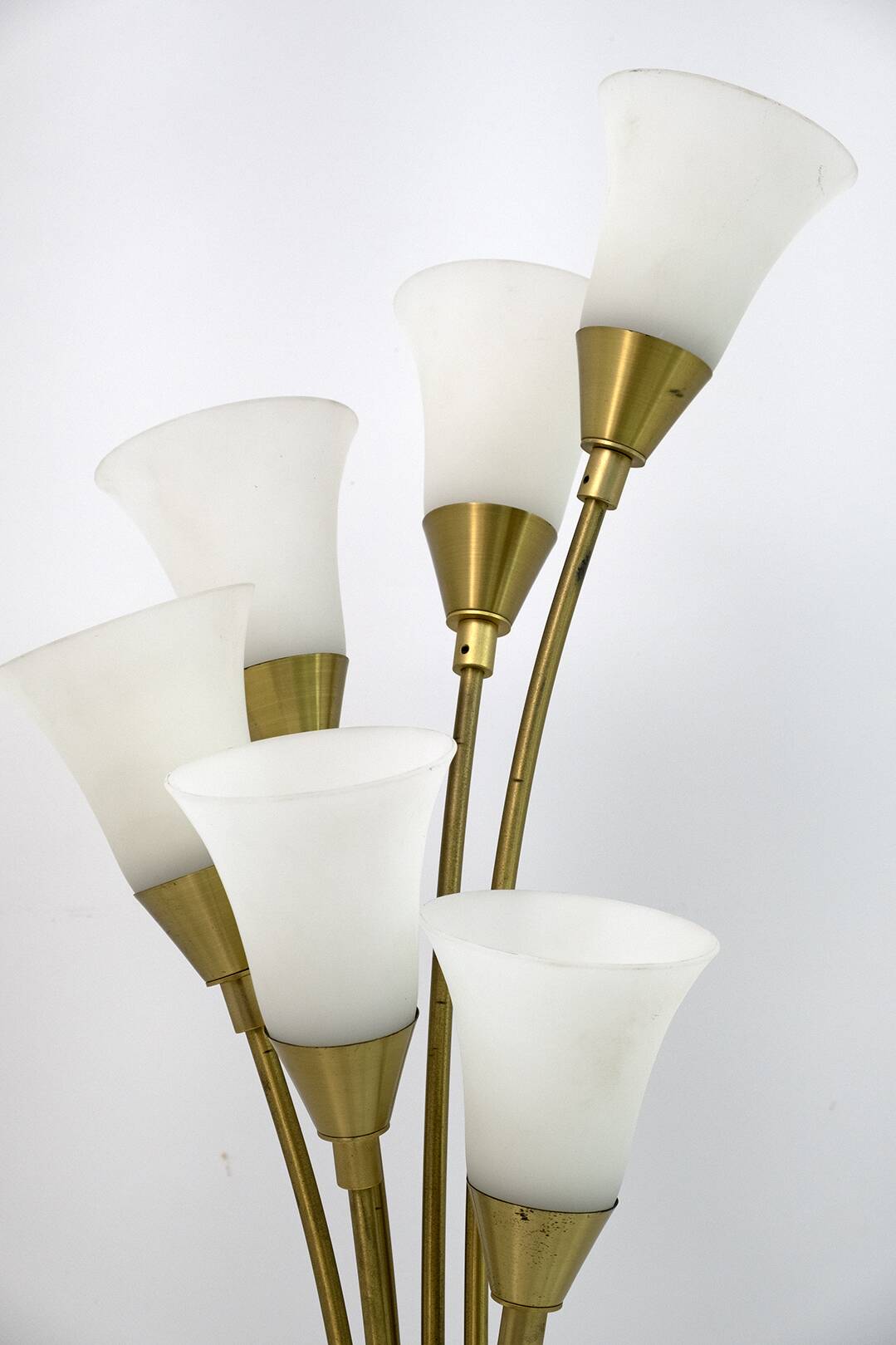 Mid-Century Modern Italian Opaline Glass and Gilt Brass Tulip Floor Lamp,60