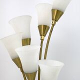 Mid-Century Modern Italian Opaline Glass and Gilt Brass Tulip Floor Lamp,60
