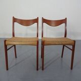 Set of Teak and Paper Cord Dining Chairs by Ejner Larsen for Glyngøre Stolefabrik, 1960s