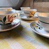 Set of 6 Digoin flower cups and saucers