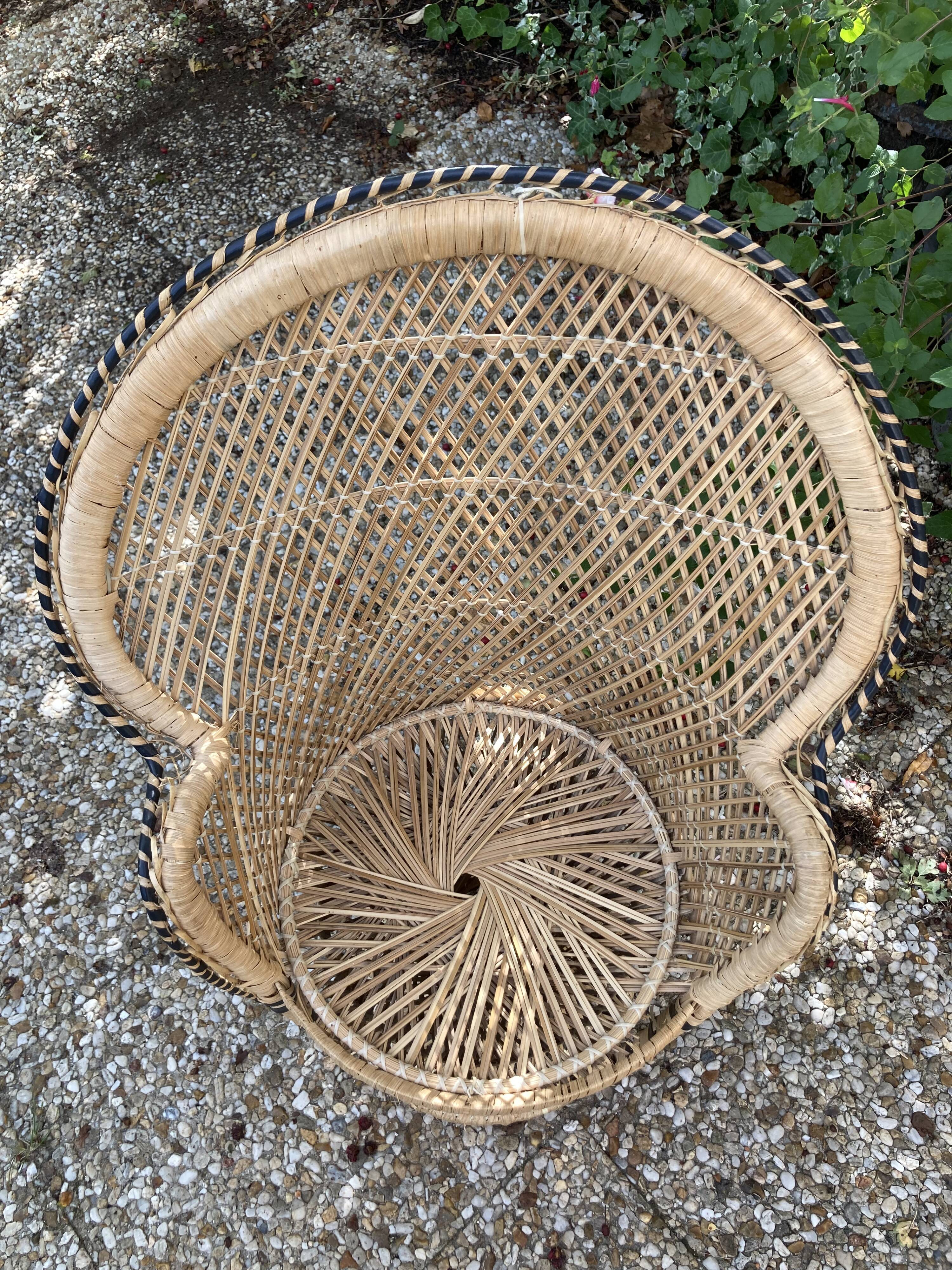 Set of 3 vintage rattan armchairs