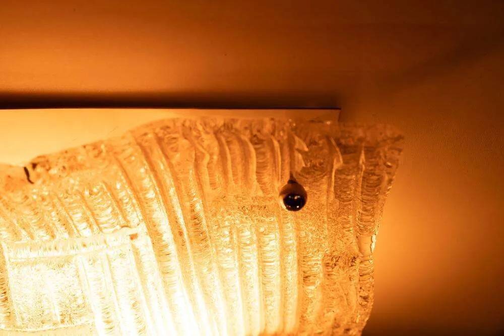 Space age curved glass ceiling light, vintage glass wall lamp.