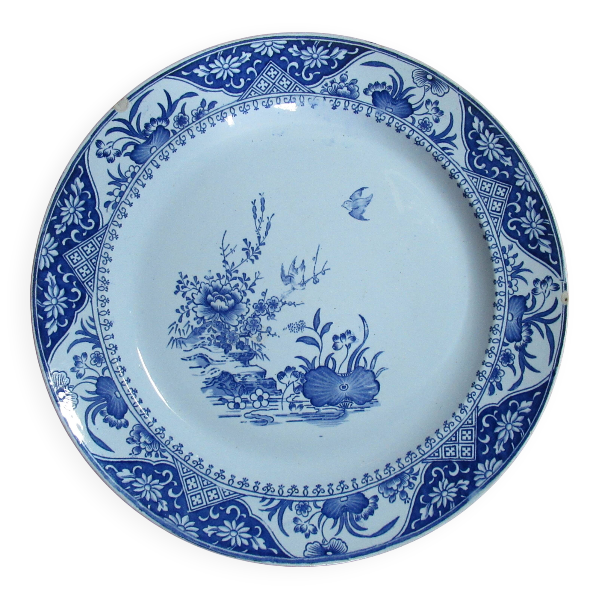 Large creil et montereau faience dish yedo 40 cm n°6 barluet & cie end of 19th century