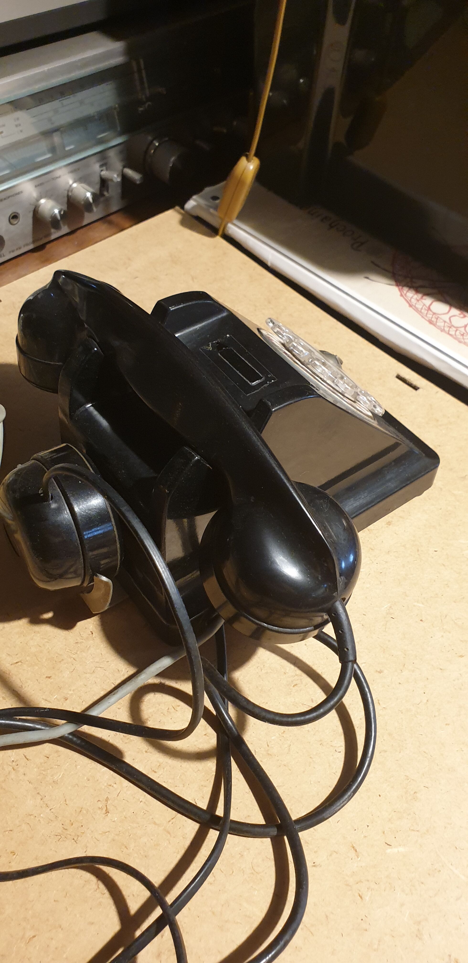 Old fixed phone black bakelite