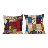 Set of 2 vintage embroidered cushion covers 46x48 cm