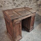 Bureau ancien en pin français – 1880, meuble bar / comptoir avec compartiments à abattants – 65×120×106 cm