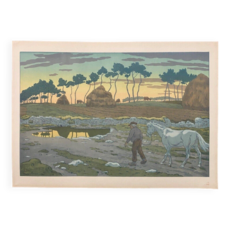 Lithographie par Henri Rivière Le Crépuscule