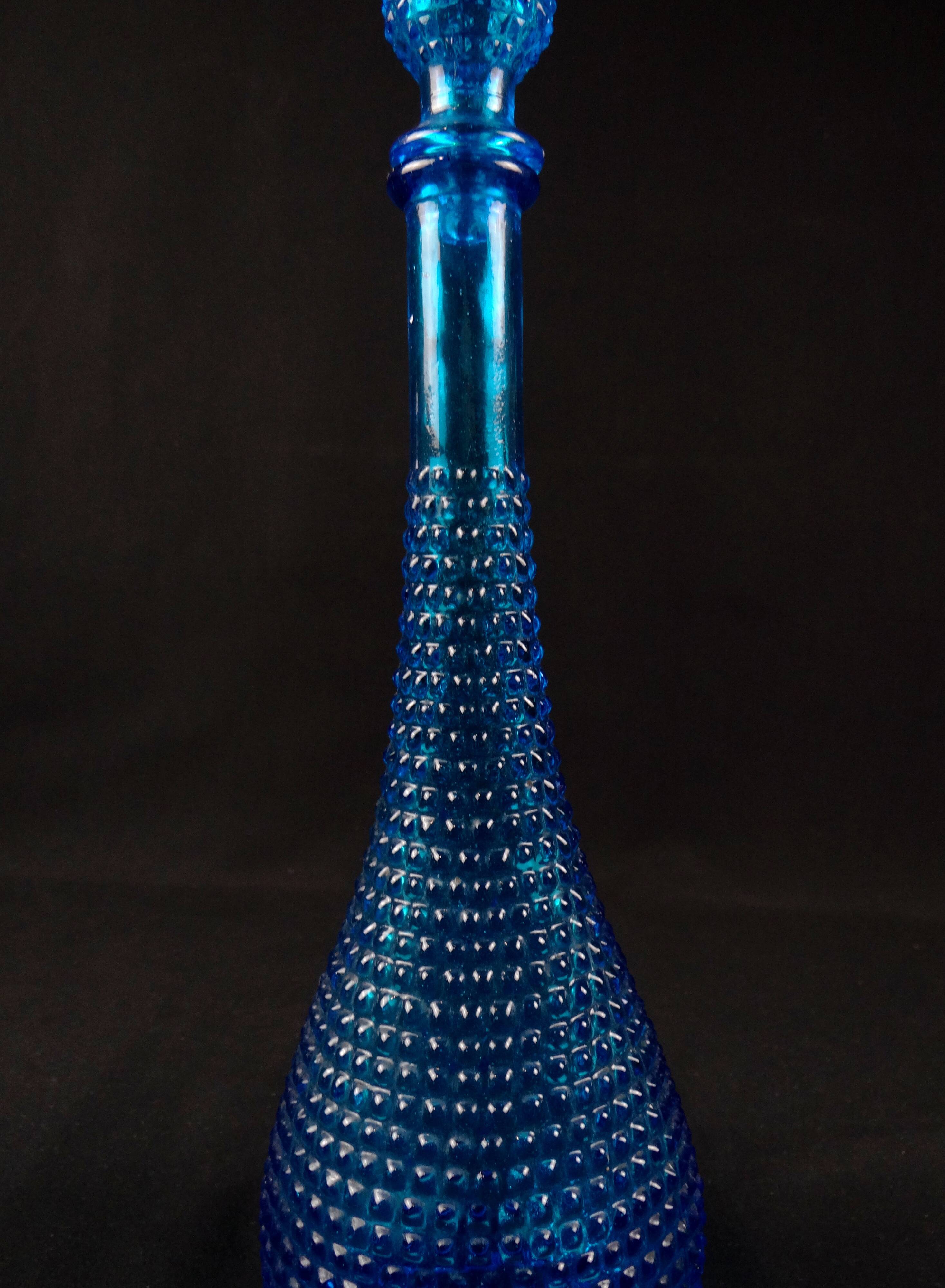 Vintage 1970s Empoli pressed blue molded glass carafe/bottle