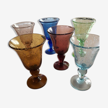 Set de 6 verres de Biot multicolores années 80