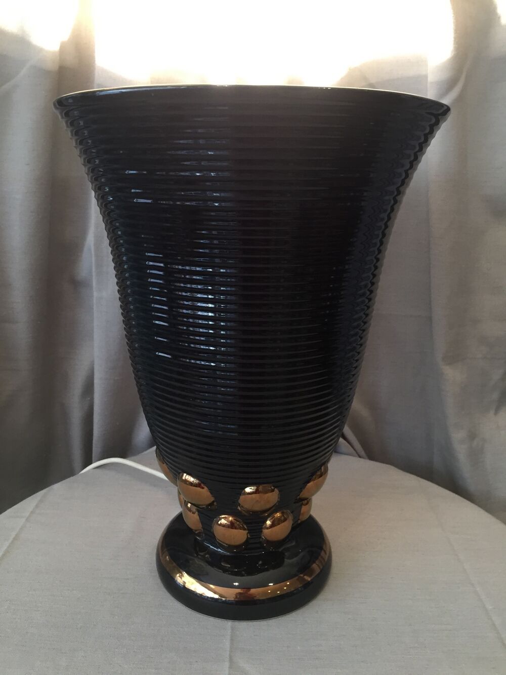 ORIGINAL EARTHENWARE LAMP OF ST CLEMENT ART DECO BLACK AND GILDED VASE CORNET