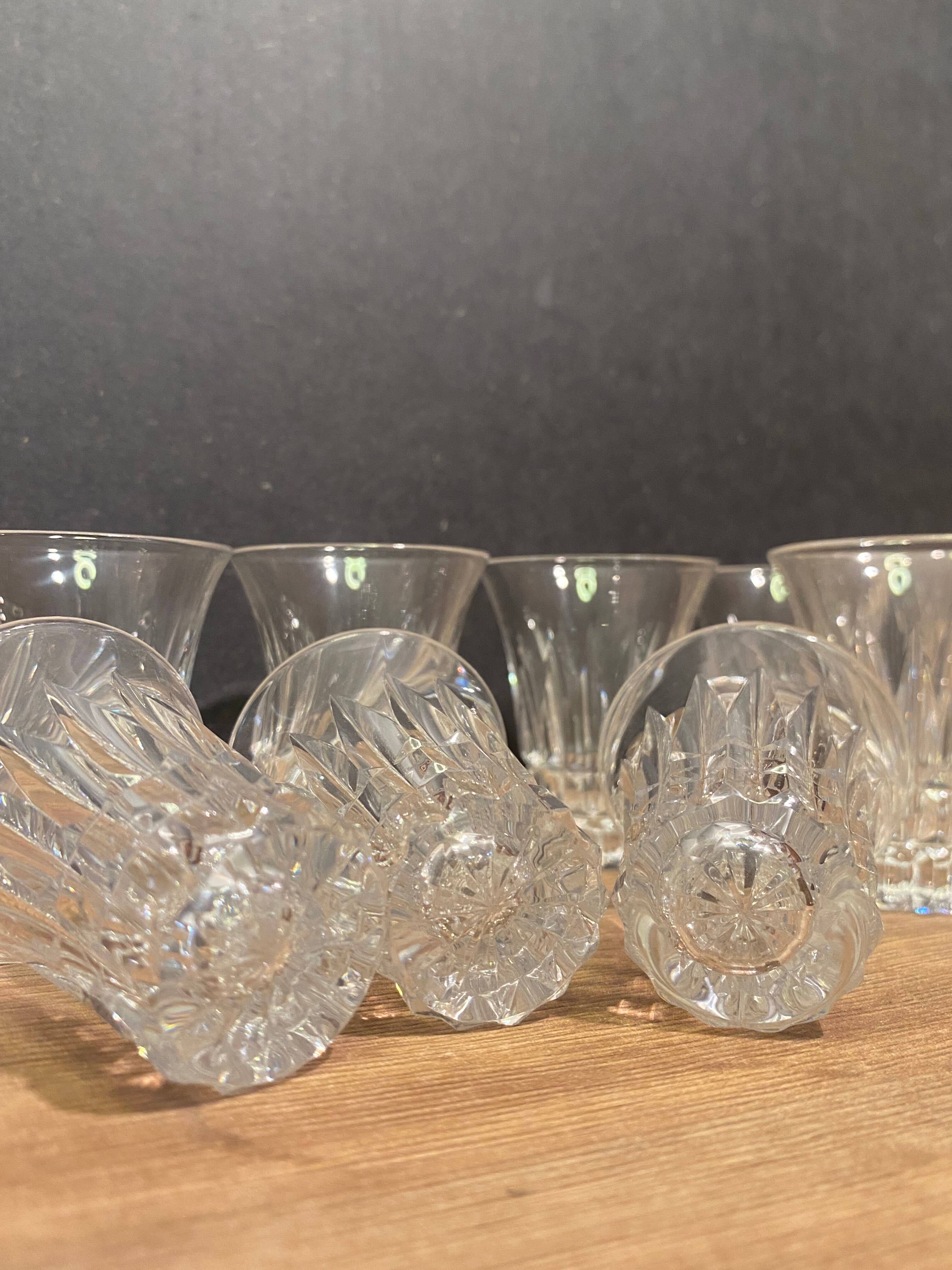 Suite of 10 cut crystal alcohol glasses