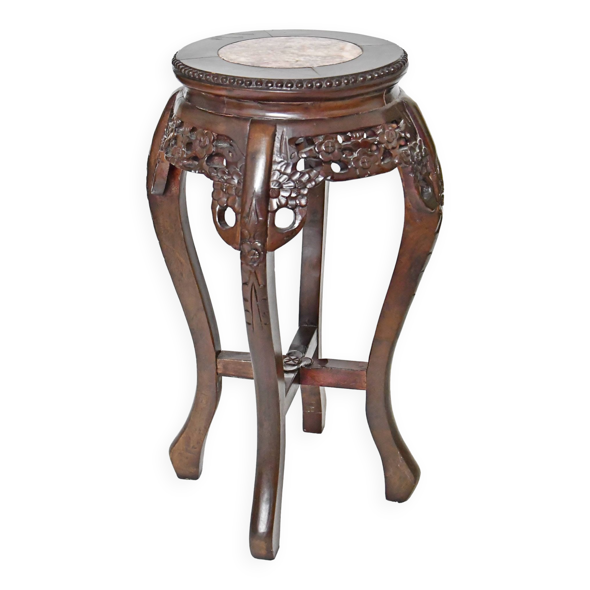 Chinese harness in richly carved wood and marble top