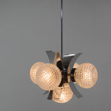 Mid-Century Chrome & Glass Chandelier, Czechoslovakia, 1970s