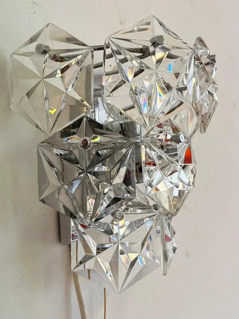 Midcentury Crystal Wall Lamp Kinkeldey, Germany, 1970s