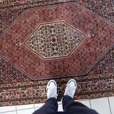 Vintage 1950s Persian Bidjar rug, geometric medallion, 135cm x 209cm