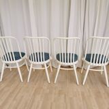 Set of 4 Vintage Bentwood White Dining Chairs in Ligna Style wit Blue Seat
