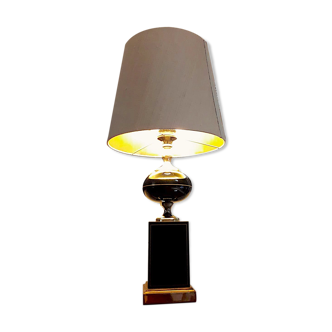 Lampe de table en laqué noir et laiton Maison Barbier France vers 1970