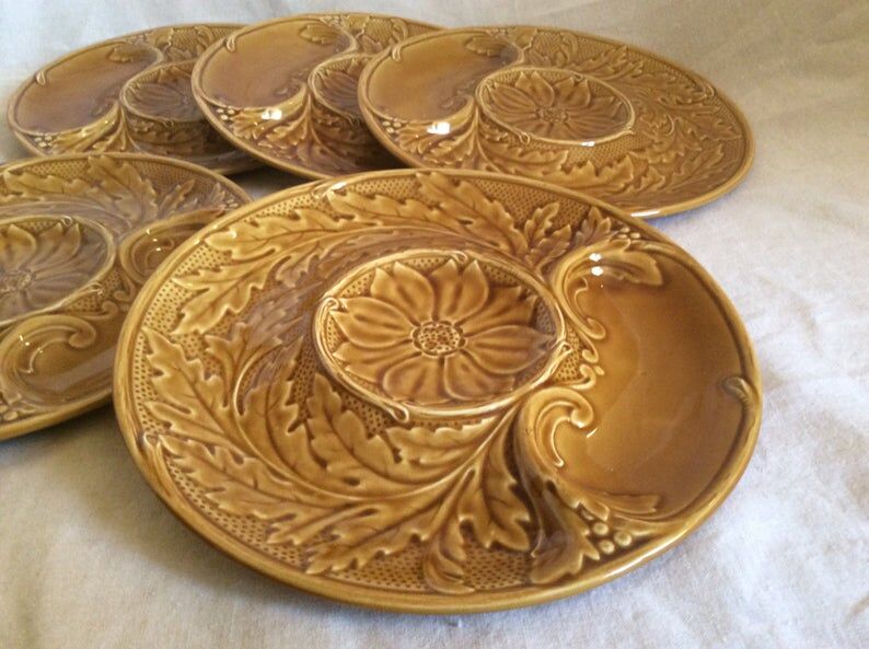 Set of 5 french vintage plates in Gien 1950 dabbling