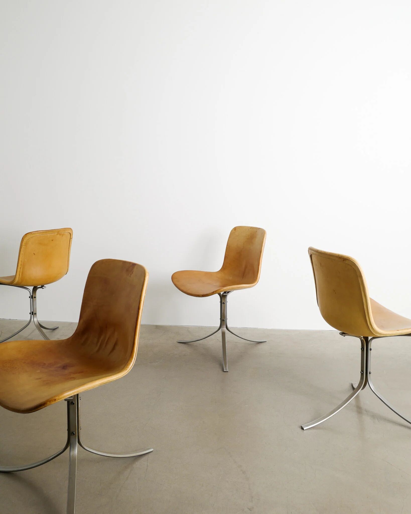 Set of 4 Leather Poul Kjaerholm PK-9 Dining Chairs by Fritz Hansen, 1990s