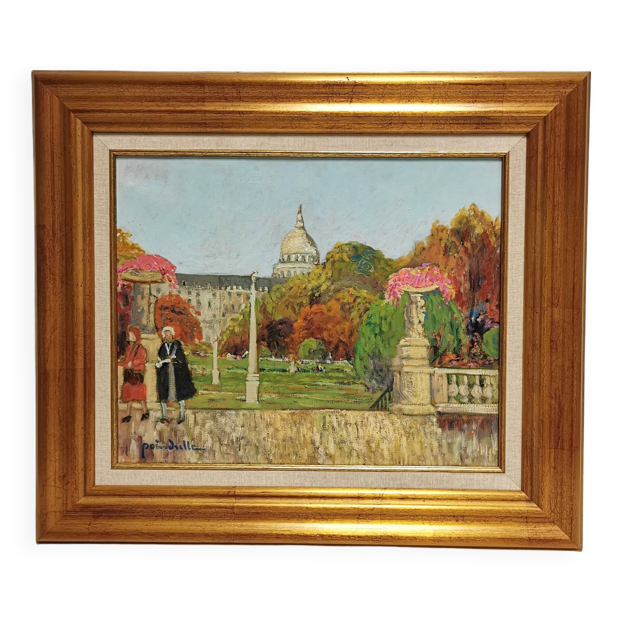 Painting / Oil on canvas signed POINDRELLE. the Luxembourg Gardens