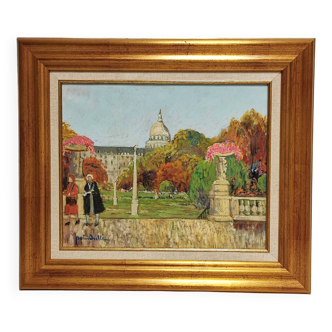 Painting / Oil on canvas signed POINDRELLE. the Luxembourg Gardens