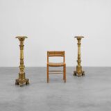 Pair of Gilt Wooden Pedestals with Plaster Decoration, France 19th Century