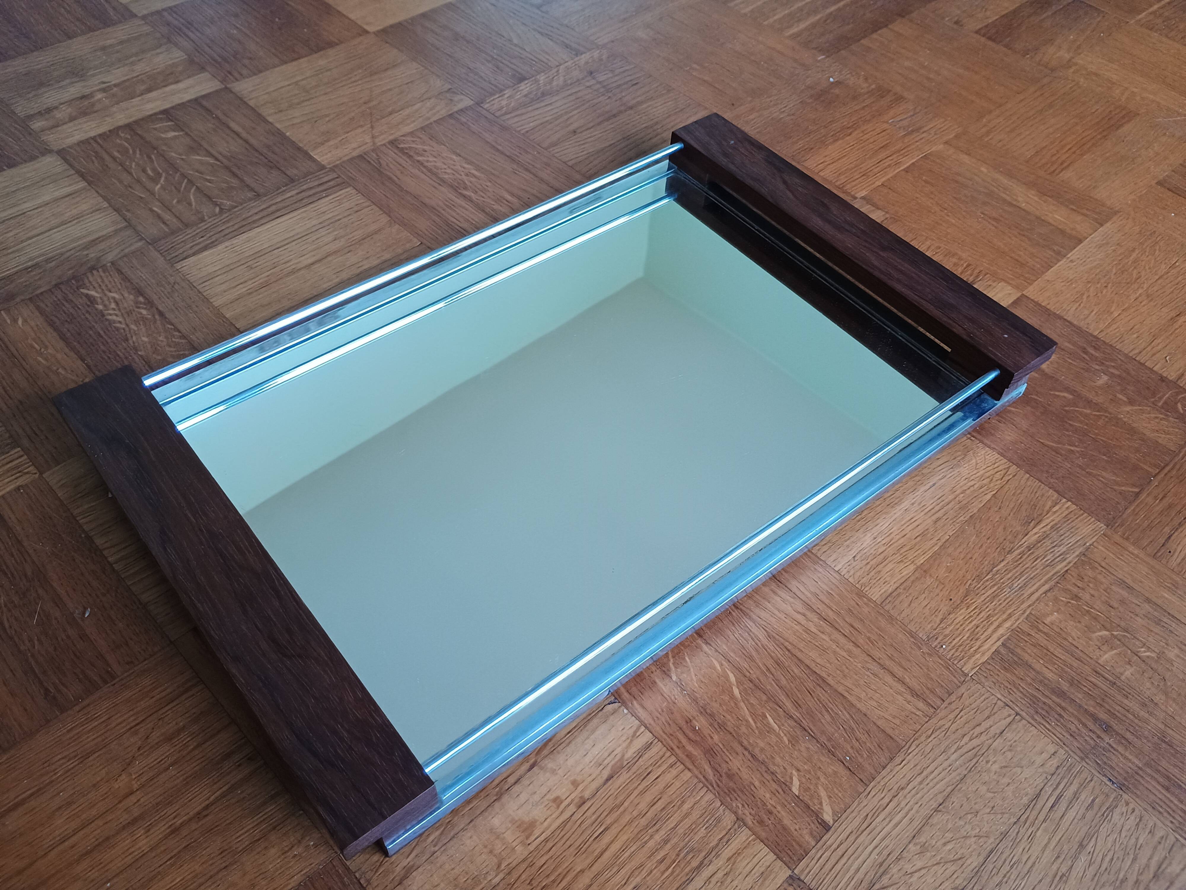 Modern tray - glass and rosewood - vintage