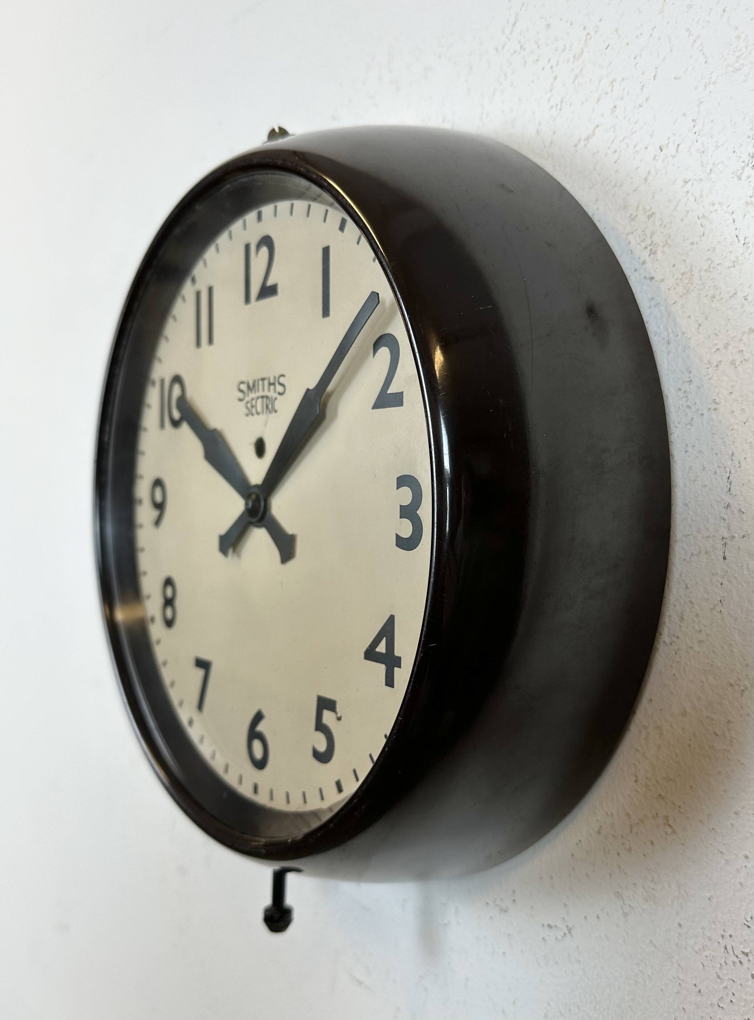 Vintage brown bakelite electric wall clock from smiths sectric, 1950s