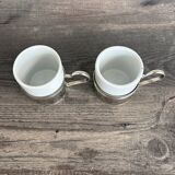 Set of 2 vintage porcelain cups with silver metal stand