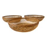 Trio of nesting baskets in woven wicker from the 70s