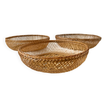 trio de patères gigognes en osier tissé années 70