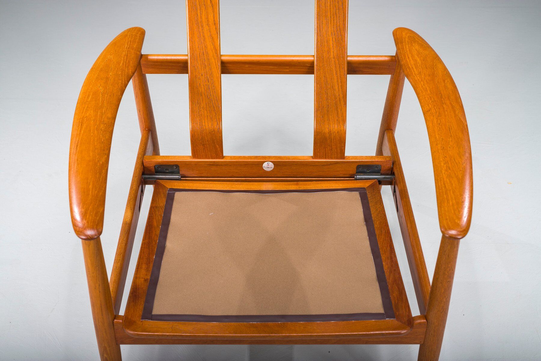 Armchair with Model FD 164 frame by Arne Vodder and Model 118 armrests by Grete Jalk in teak and black leather, Denmark, 1960s