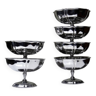 6 coupelles à dessert sur pied en inox vintages style bistrot