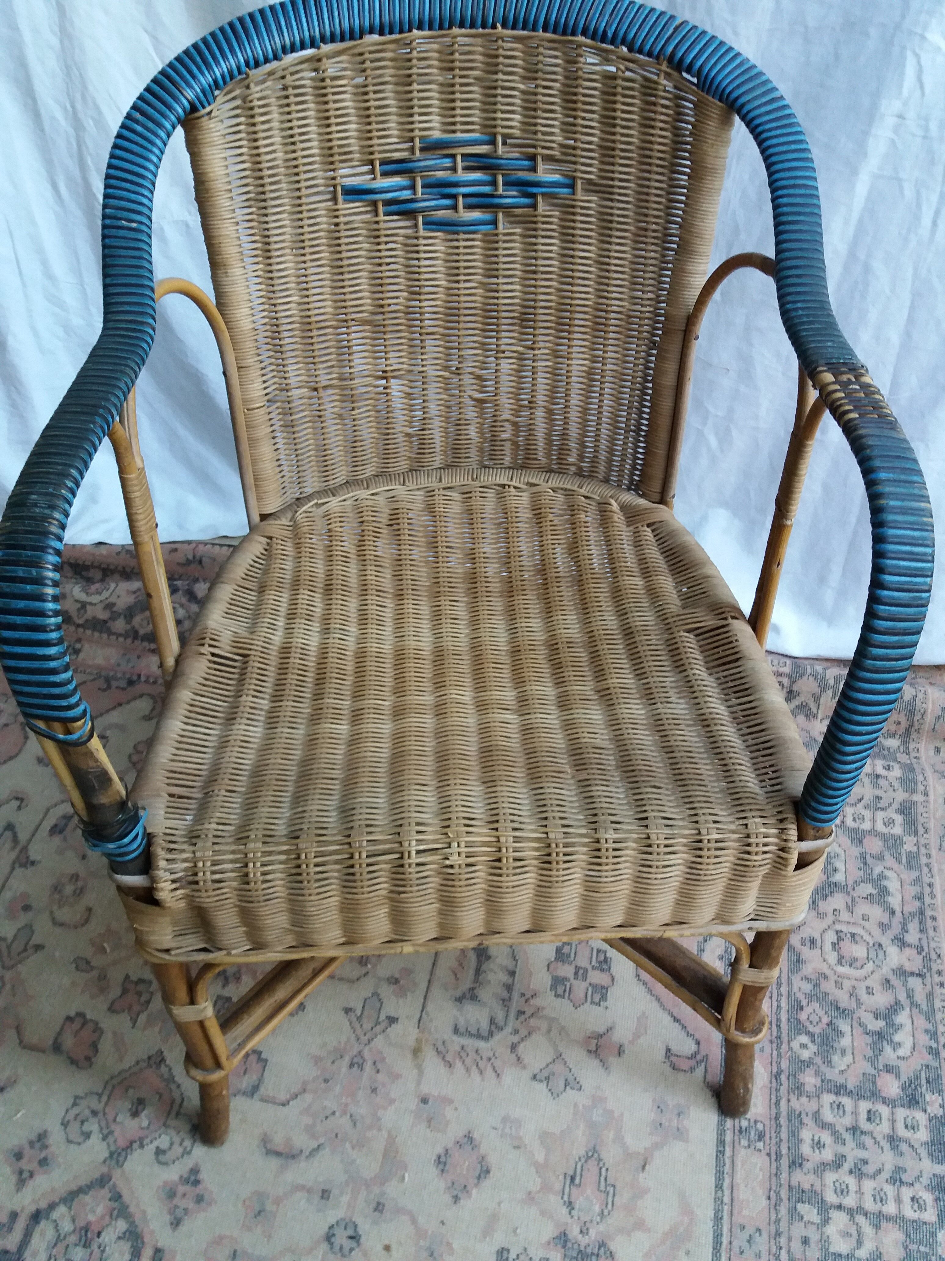Vintage two tone rattan chair