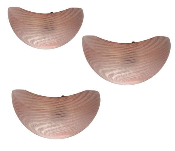 Lot de 3 appliques en verre de Murano rose des années 1970