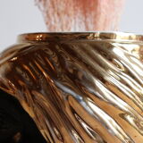 Vase tête en céramique italienne noire et dorée signé Behreno