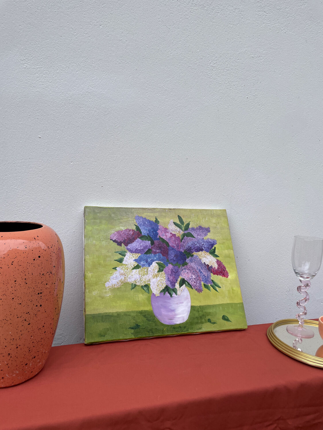 Painting bouquet of lilacs oil on canvas