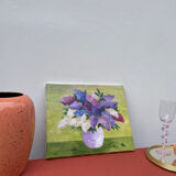 Painting bouquet of lilacs oil on canvas