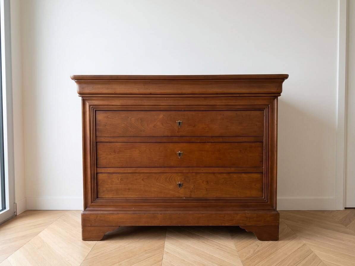 Commode Louis-Philippe ancienne en merisier avec tiroir secret