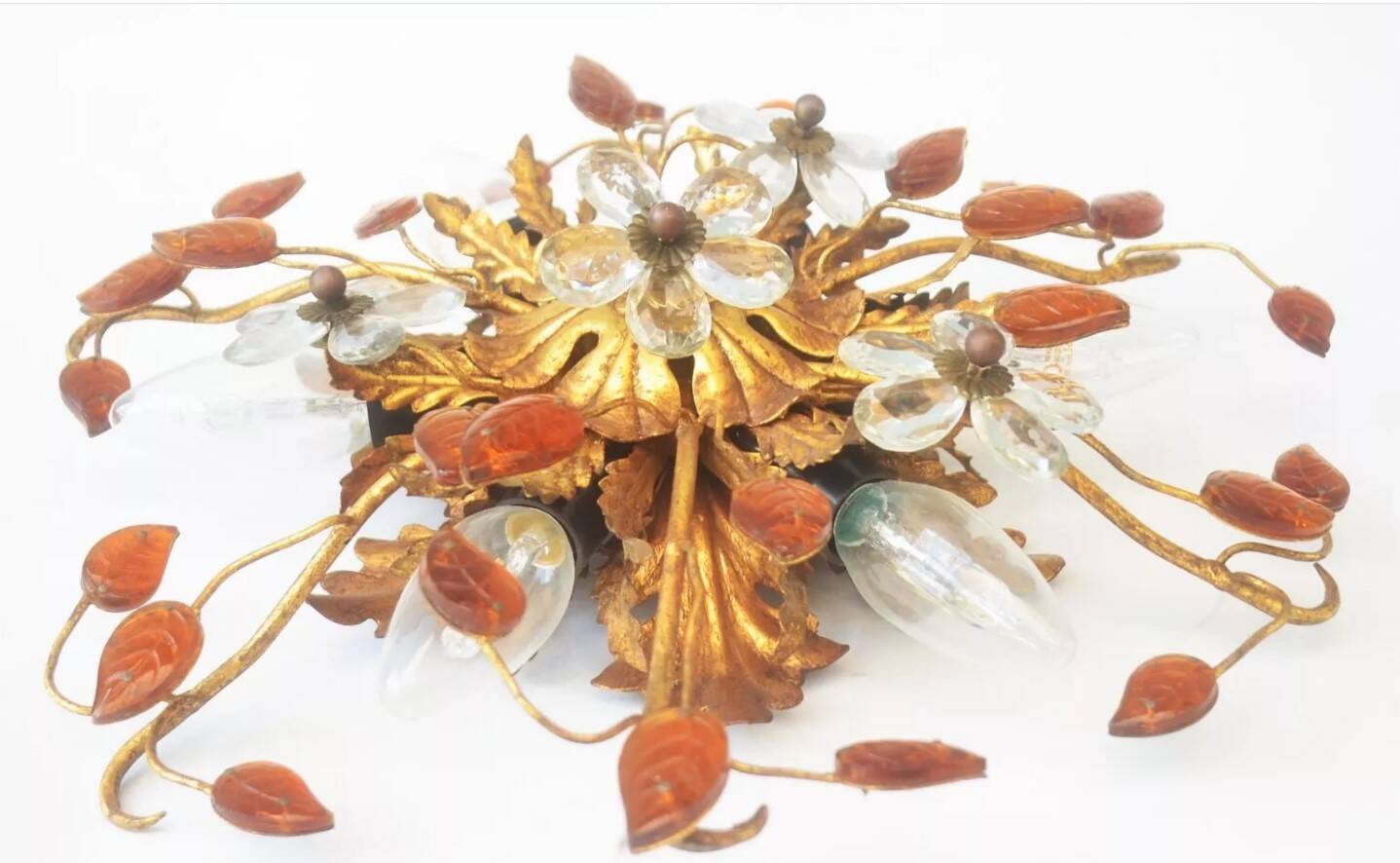 Banci-Firenze ceiling light, in Golden Iron and Crystal Flowers - 6 lamps