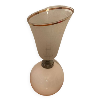 Lampe boule en opaline rose poudrée avec tulipe 1950 vintage